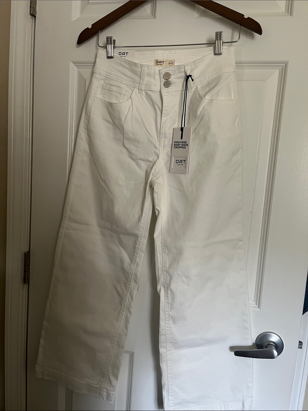 OAT New York White High-Rise Cropped Wide-Leg Jeans